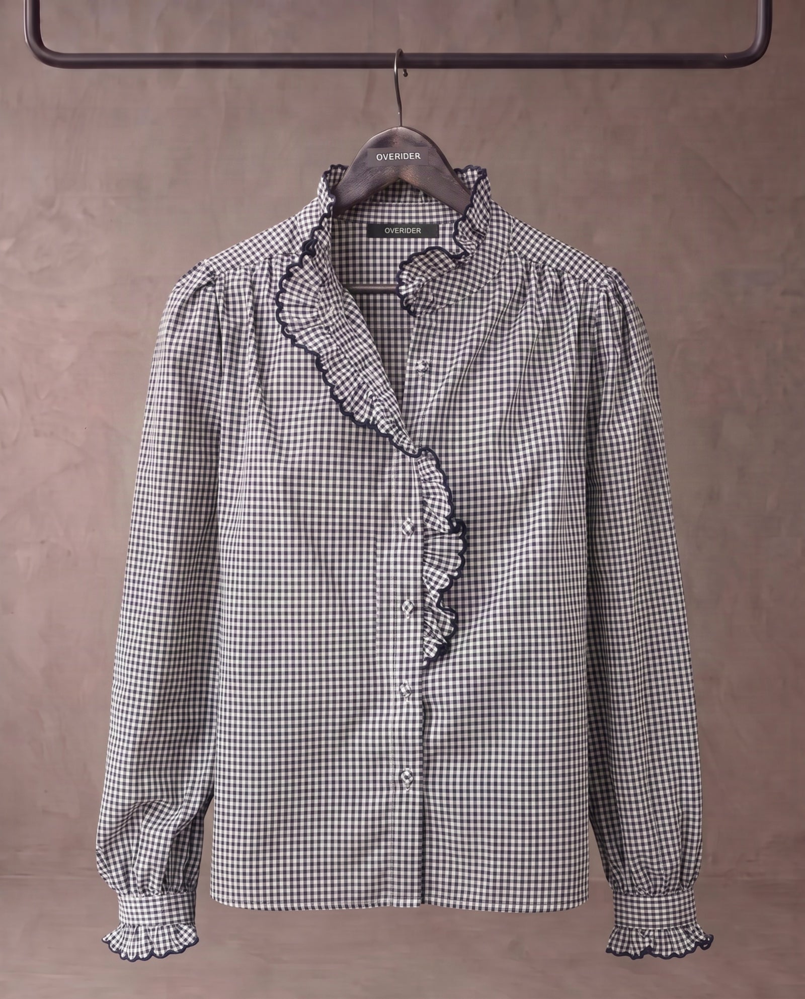 EVIE | Ruffle Collar & Placket Shirt | Navy