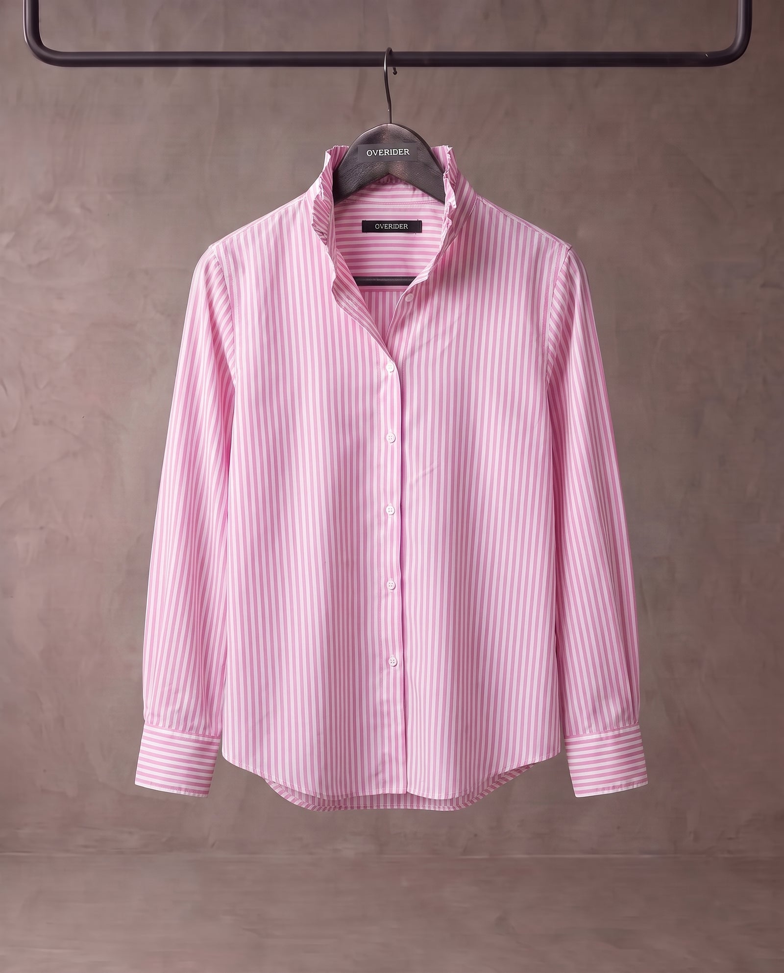 EDEN | Ruffle Collar Shirt | Pink Stripes