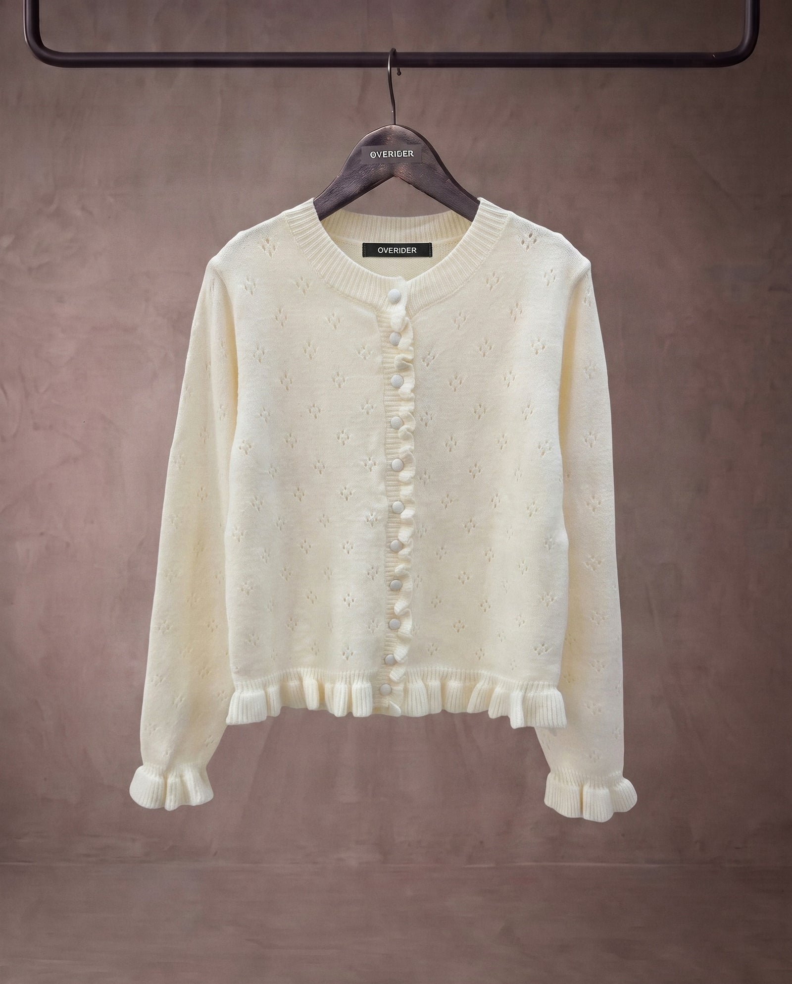 BALANCA | Pointelle Ruffle Cardi | Cream