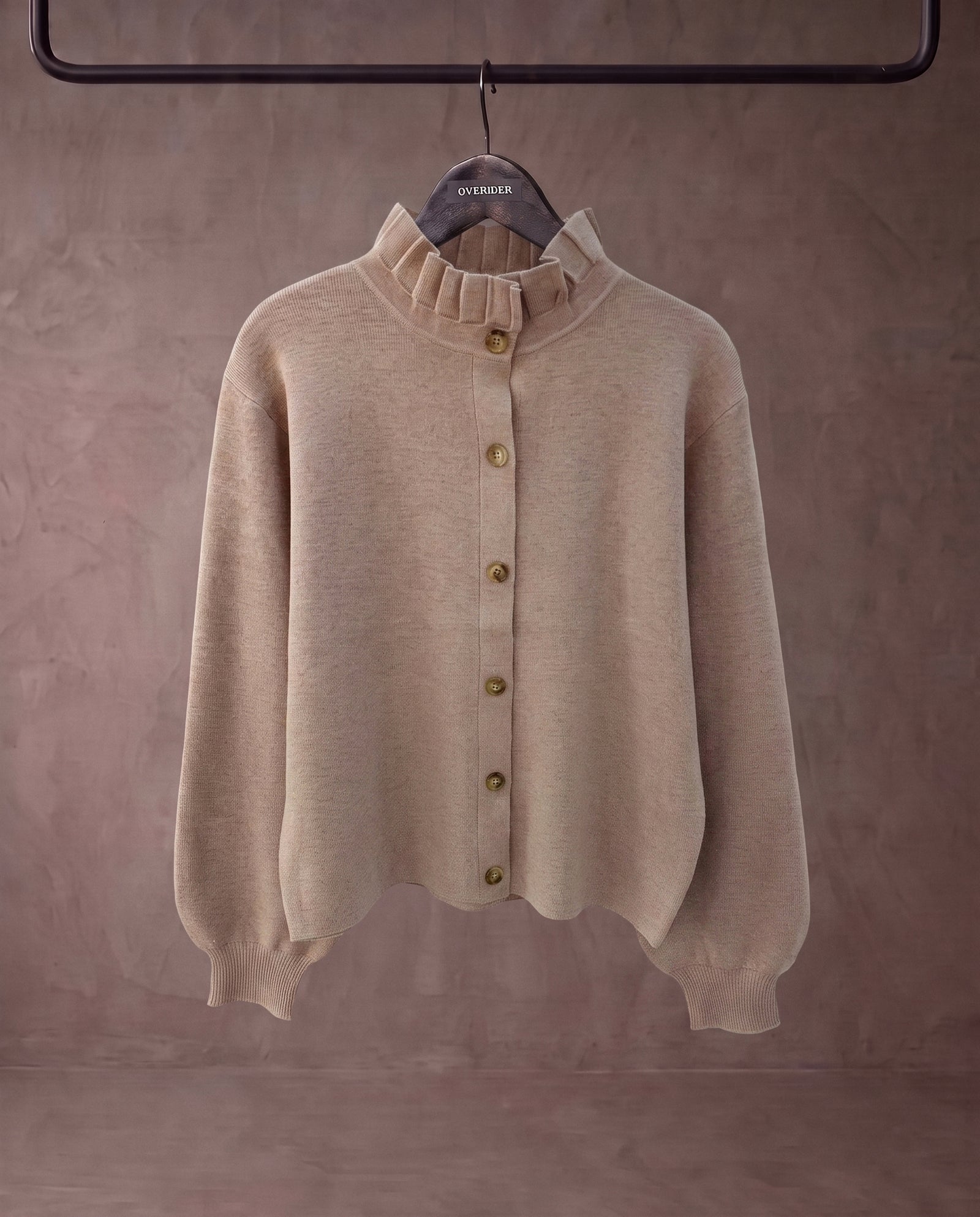 SASKI | Ruffle Collar Cardigan | Taupe