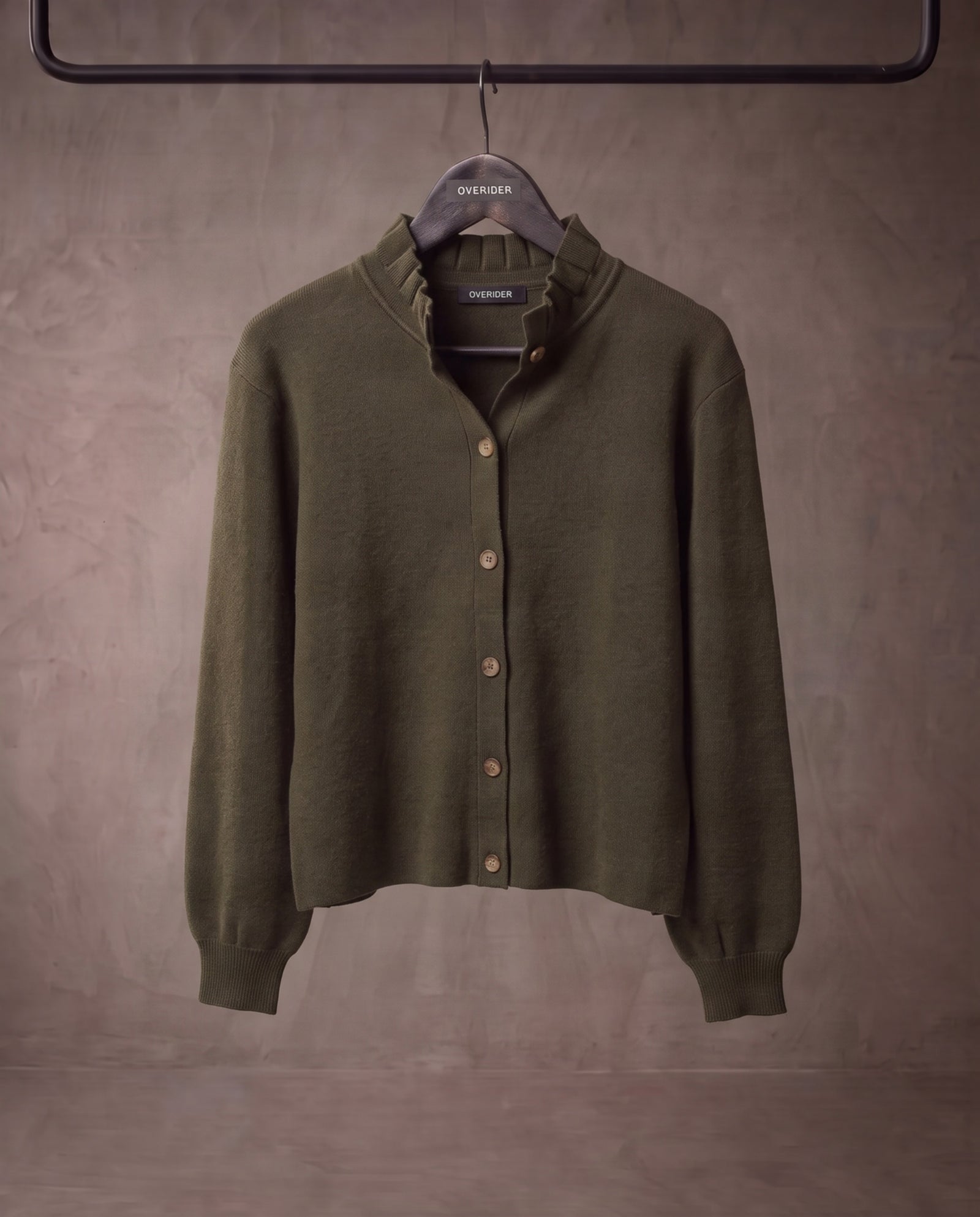 SASKI | Ruffle Collar Cardigan | Olive