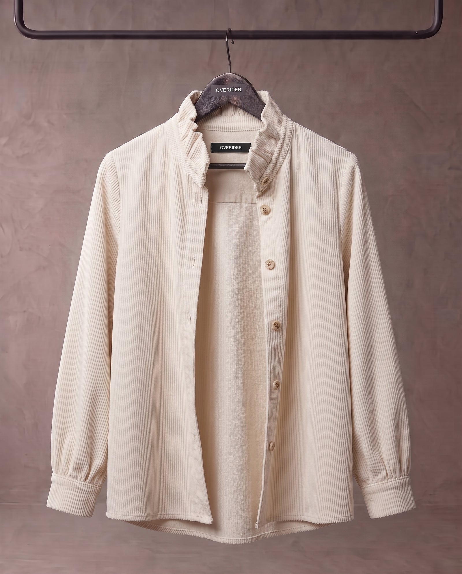 MAEL | Ruffle Collar Cord Overshirt | Ecru