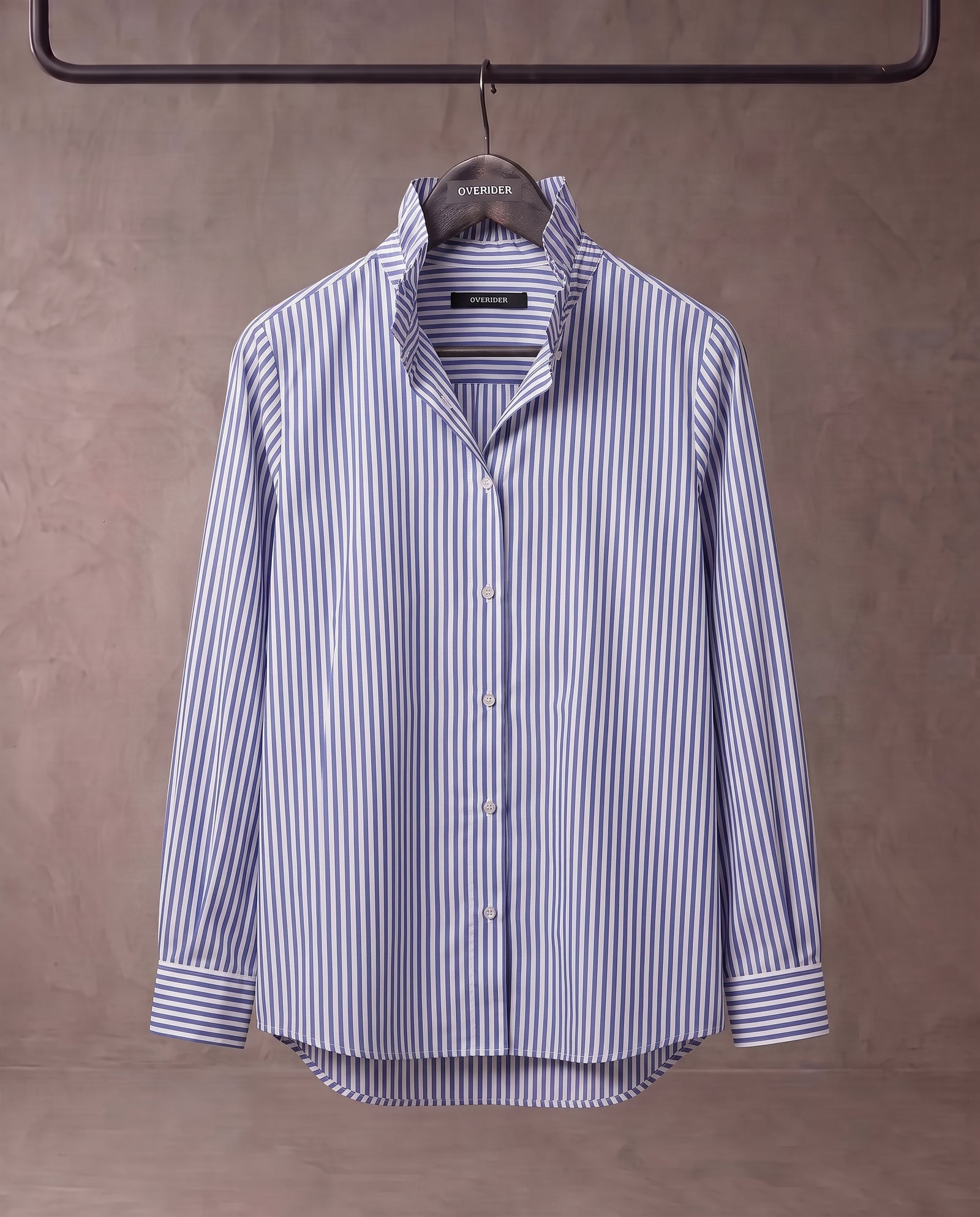 EDEN | Ruffle Collar Shirt | Navy Stripes