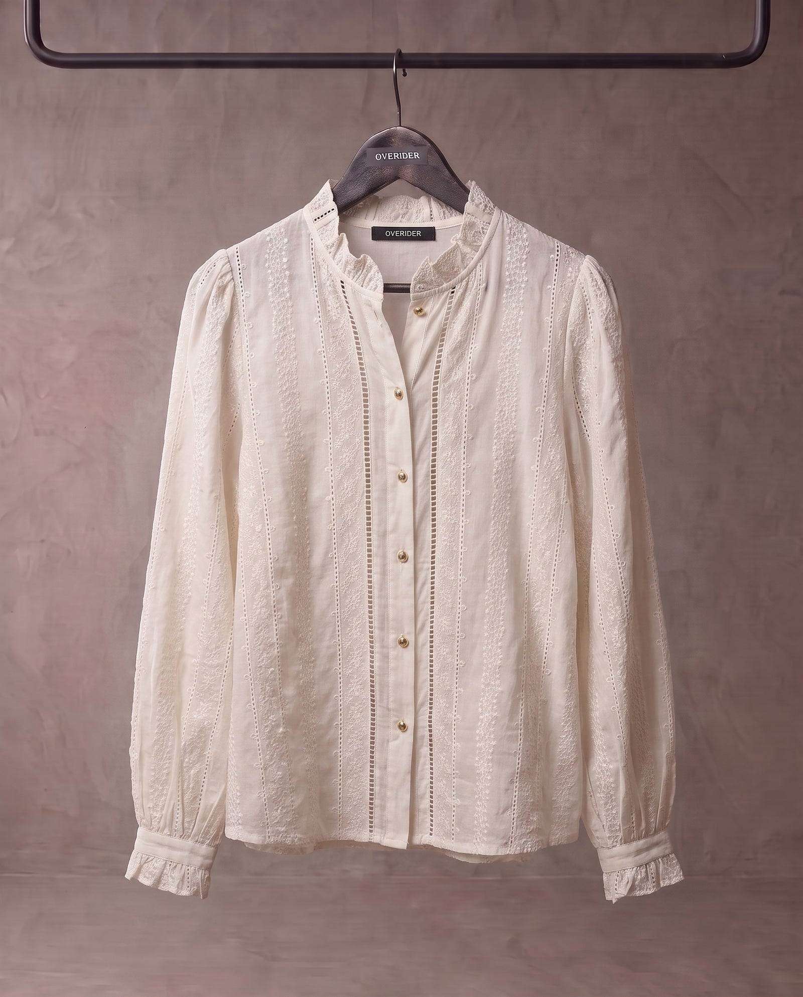 AGNES | Embroidered Ruffle Blouse | Ecru