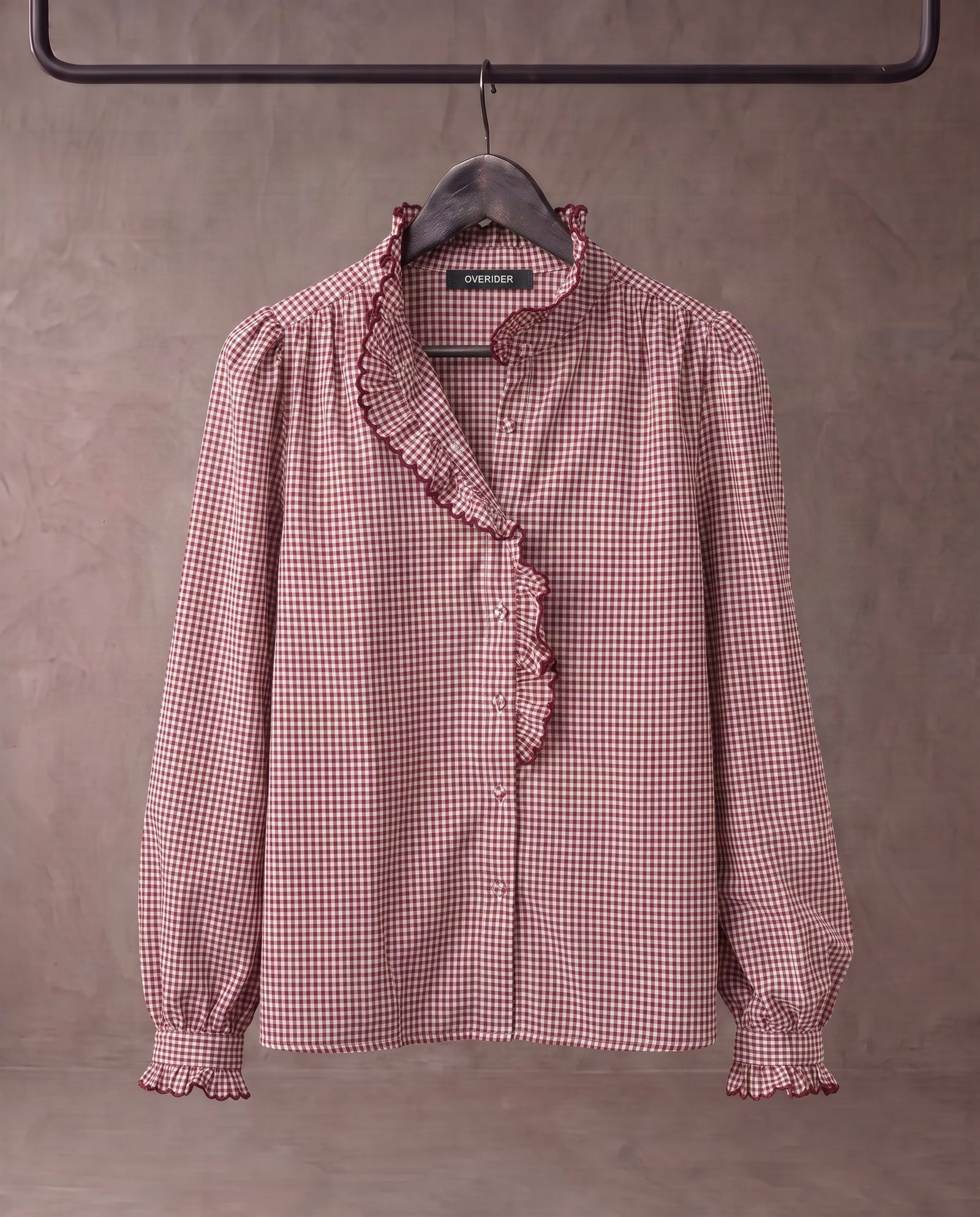EVIE | Ruffle Collar & Placket Shirt | Burgundy