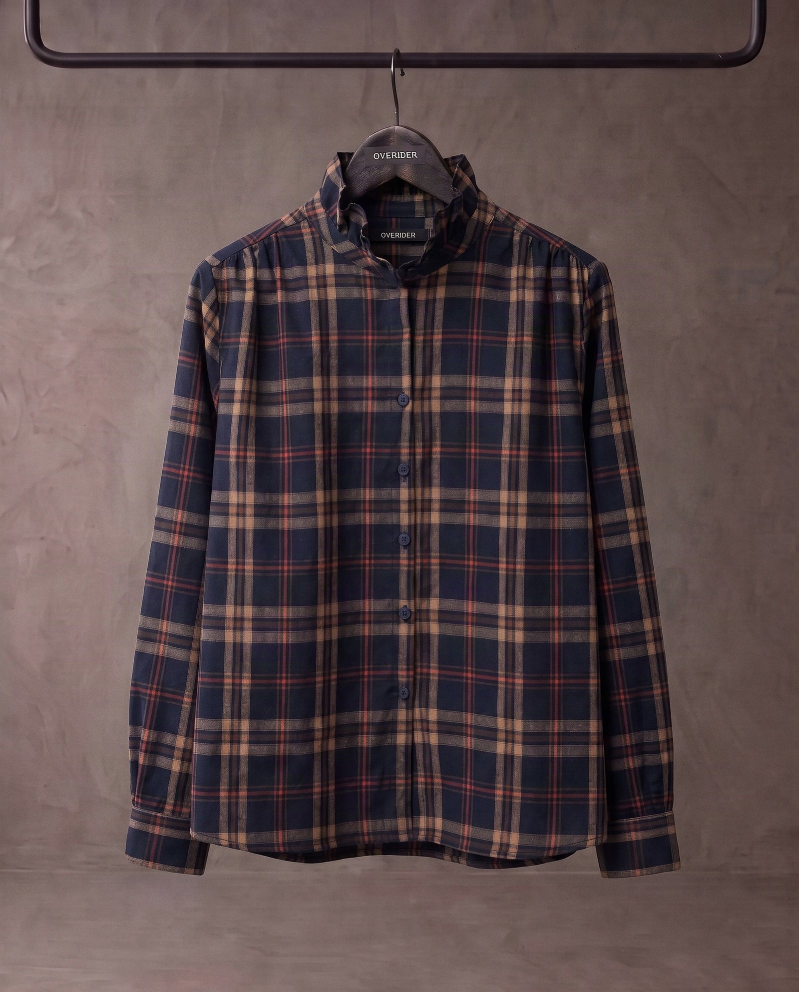 VICTORIE | Ruffle Collar Shirt | Navy Check