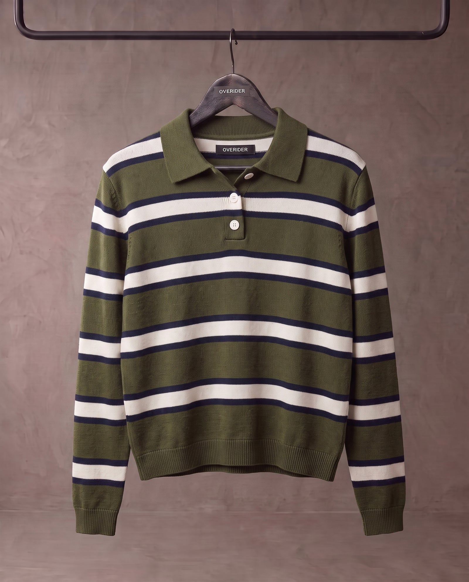 CHRISTIE | Striped Knitted Polo | Olive Stripes
