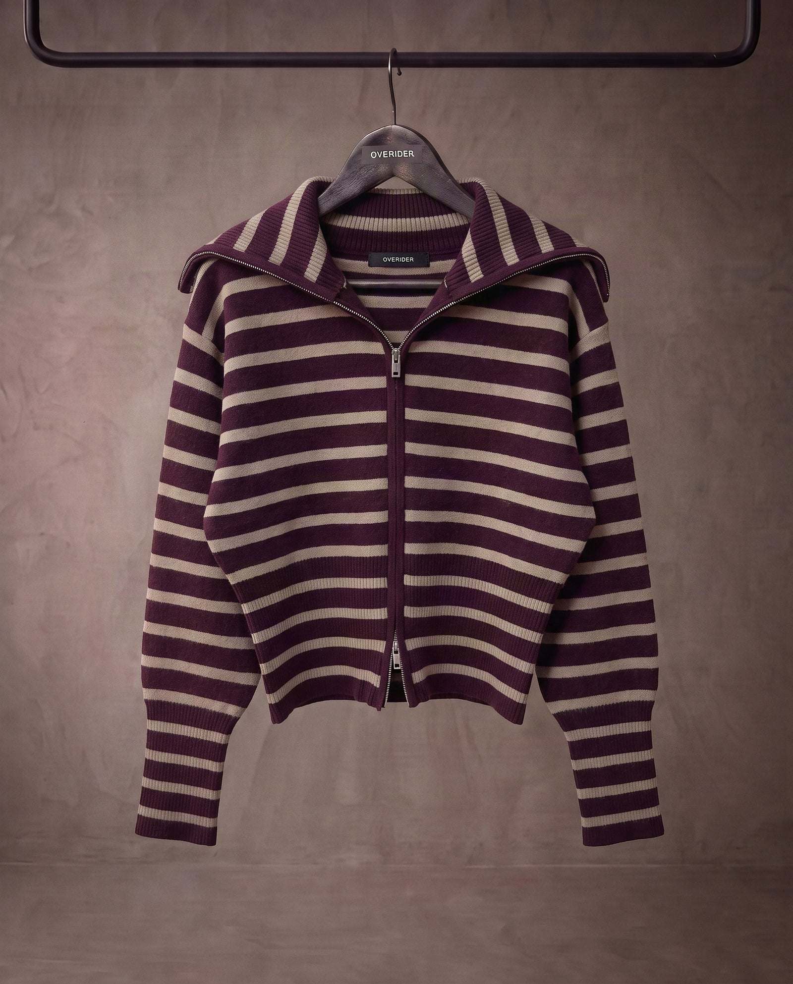 AMELIE | Striped Zip Cardigan | Aubergine