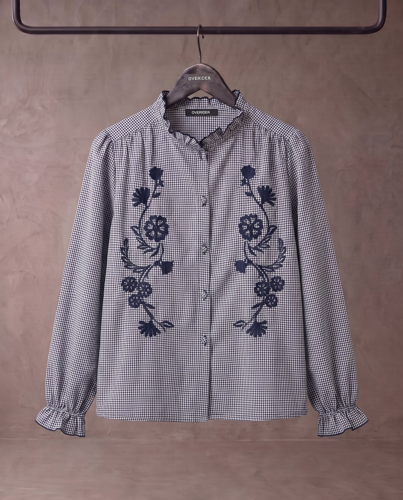 NOTO | Embroidered Blouse | Navy Gingham