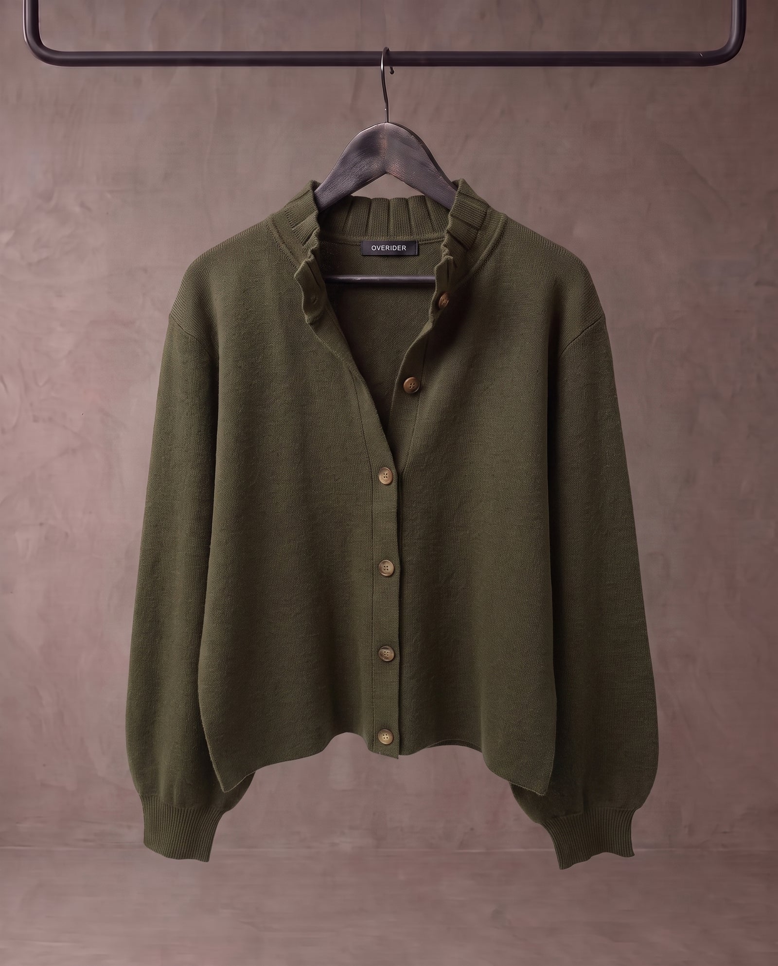 CECILY | Ruffle Knit Cardigan | Khaki