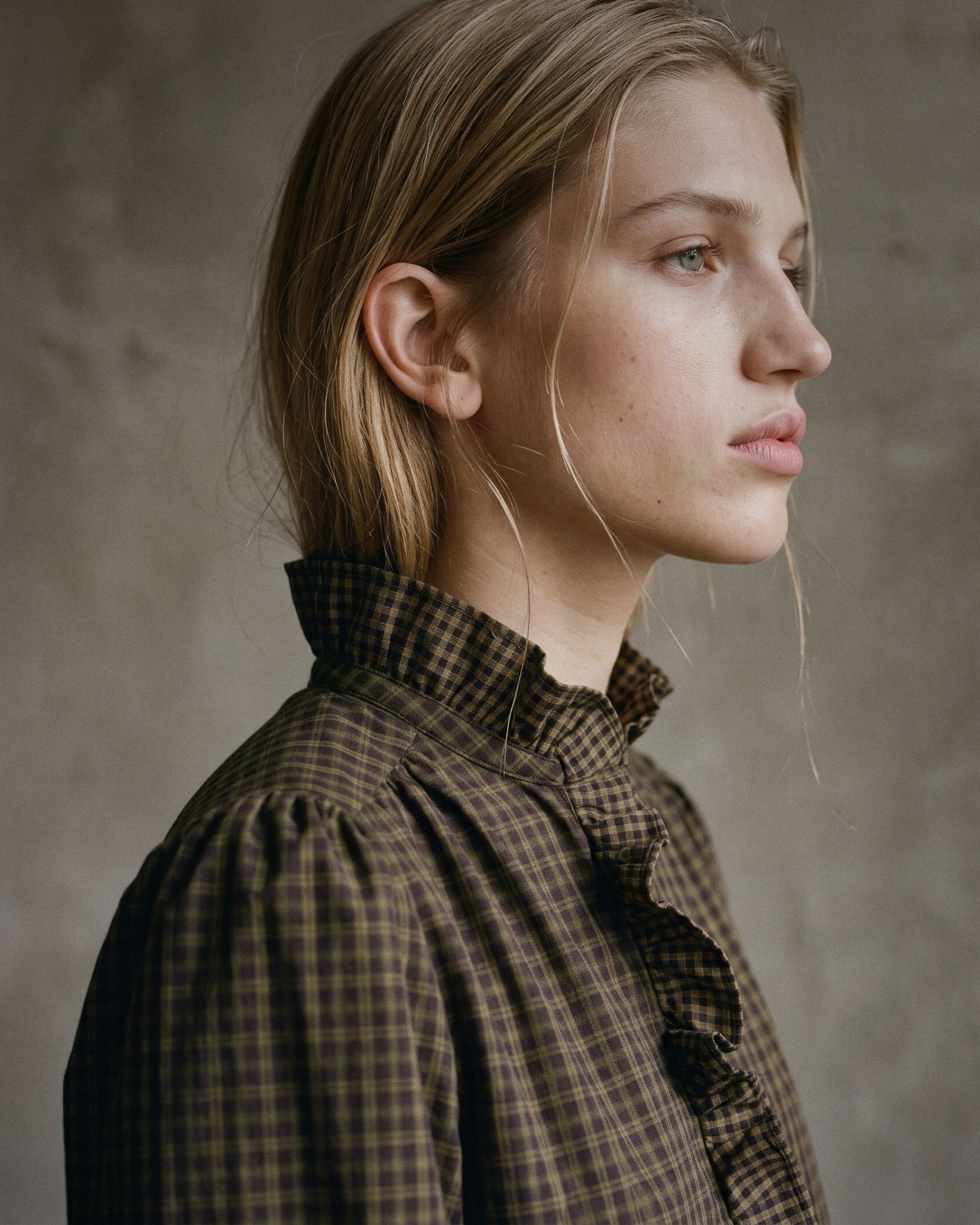ELARA | Ruffle Collar Shirt | Choc & Olive