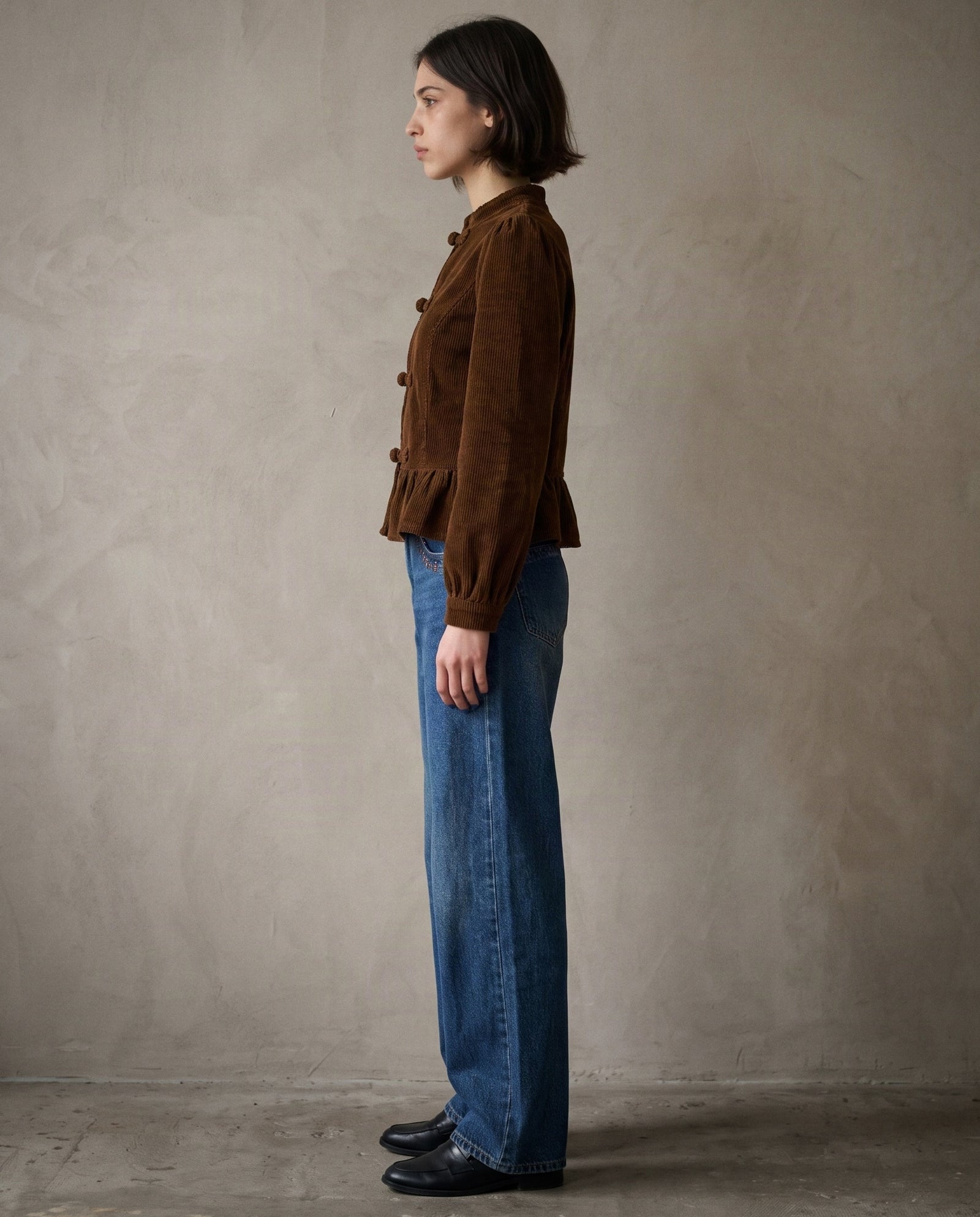 Amélie | Cord Peplum Jacket | Tobacco