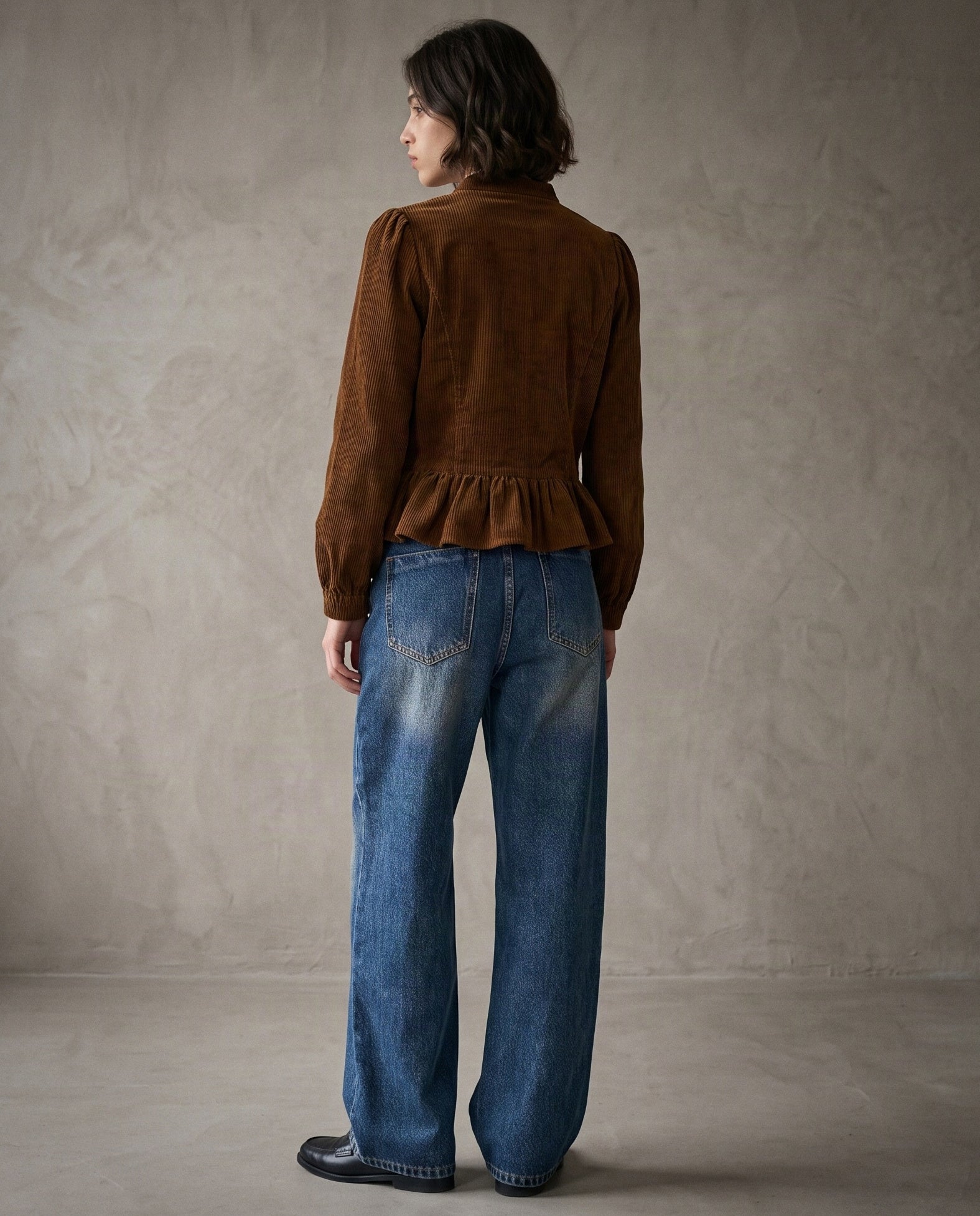 Amélie | Cord Peplum Jacket | Tobacco