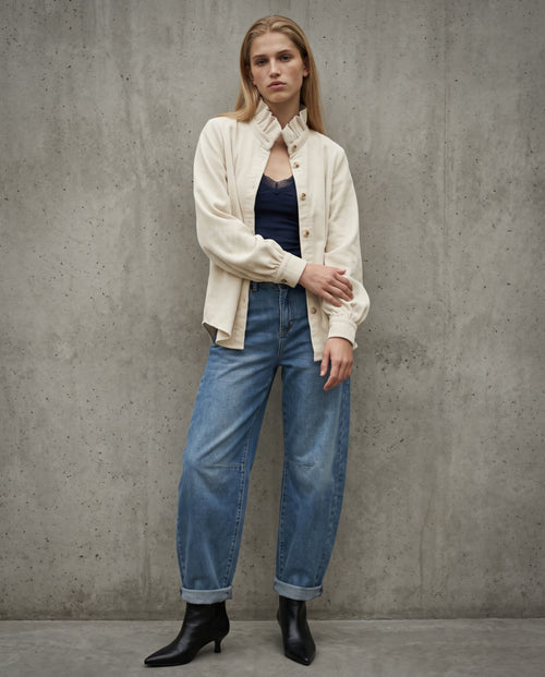 MAEL | Ruffle Collar Cord Overshirt | Ecru