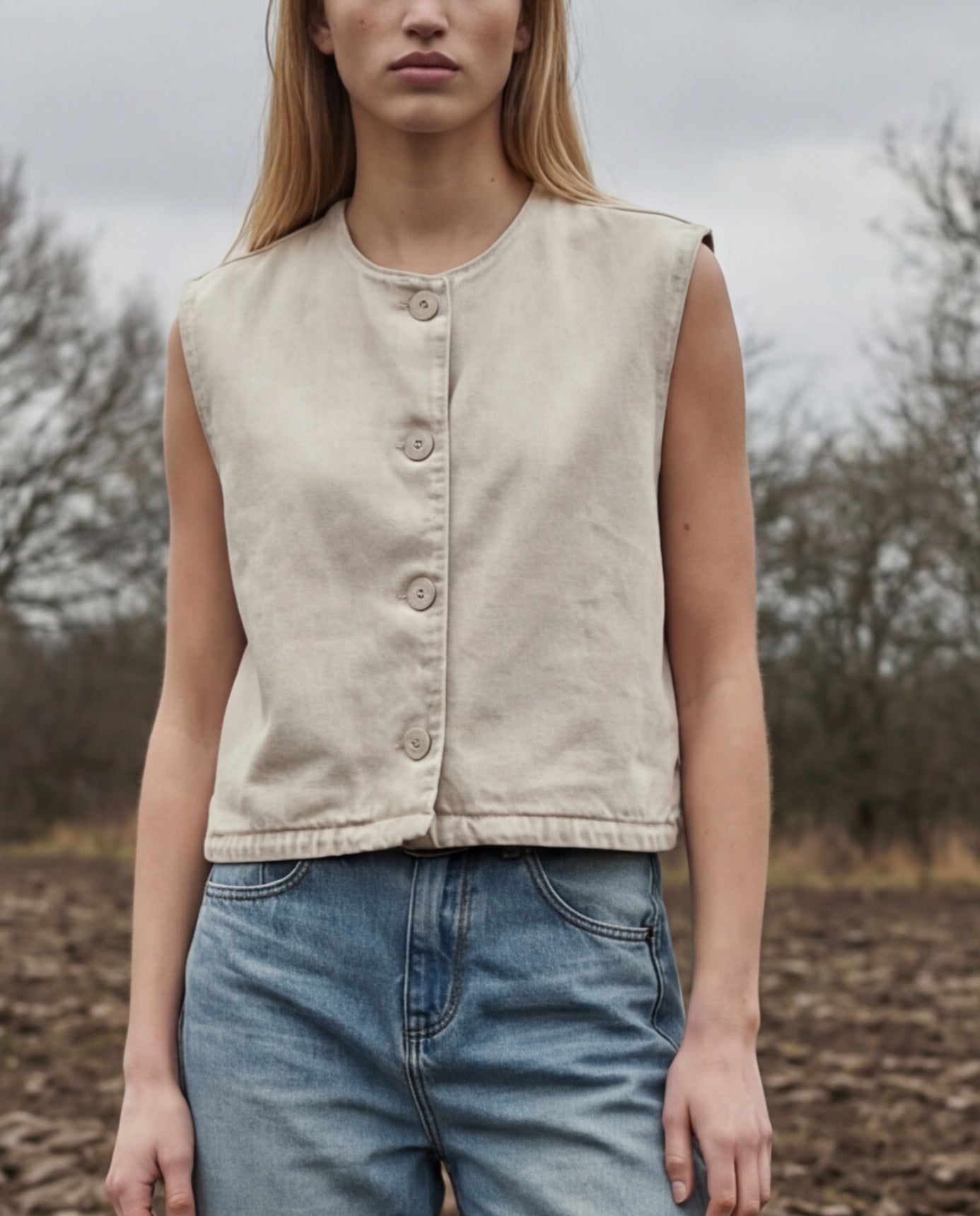 GILA | Cotton Gilet | Vintage Wash Ecru