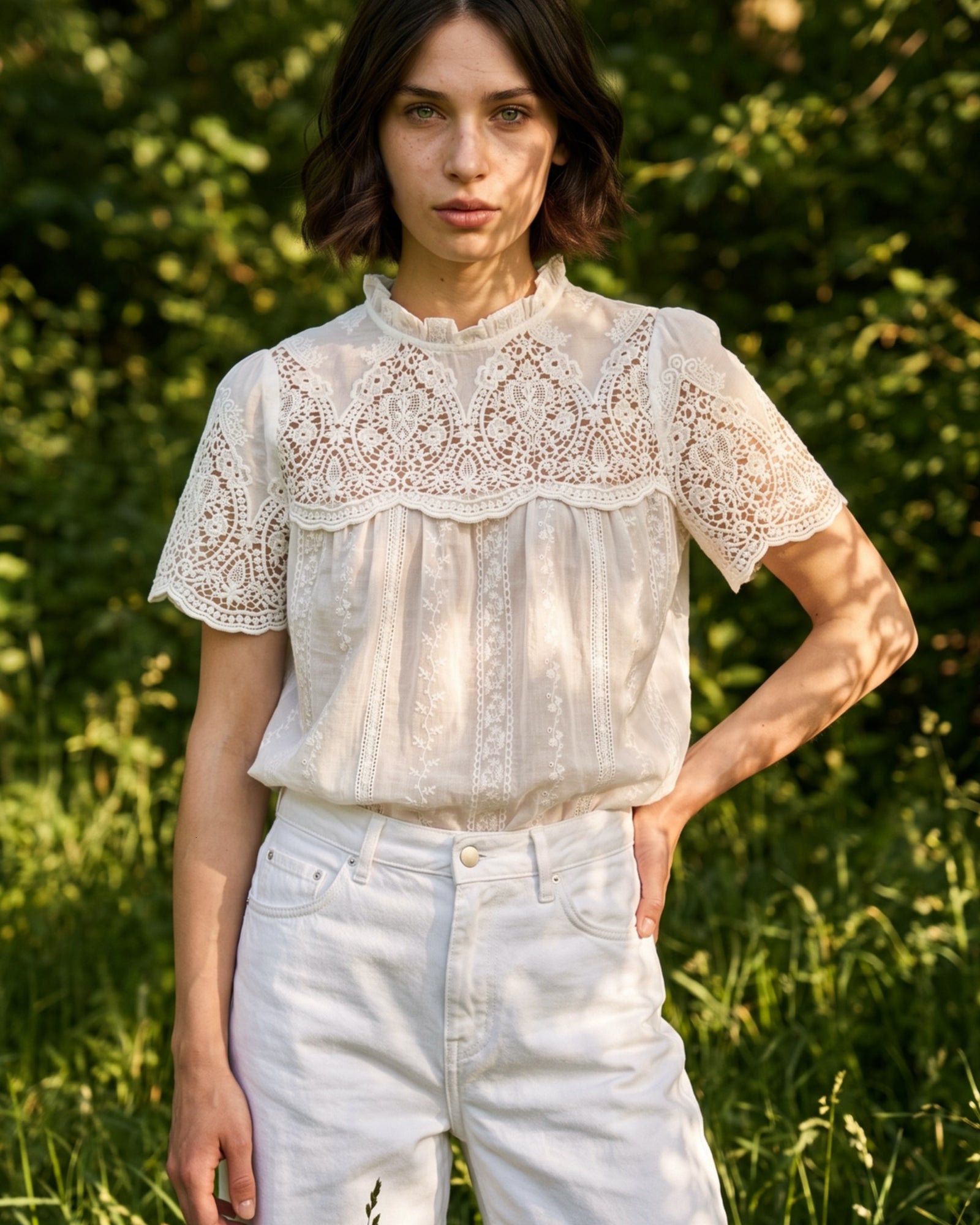 TZITTA  | Embroidered Lace Blouse | White