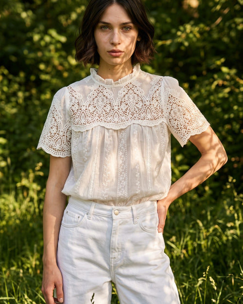 TZITTA  | Embroidered Lace Blouse | White