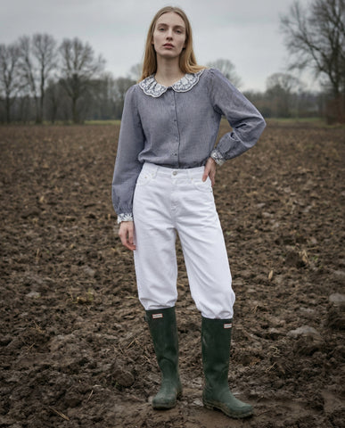 ALIZA | Ruffle Collar & Packet Shirt | Pinstripe