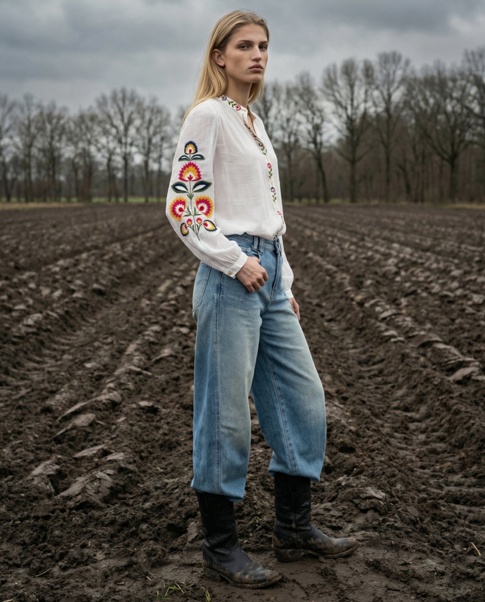 TIRZA | Embroidered Collarless Shirt | White