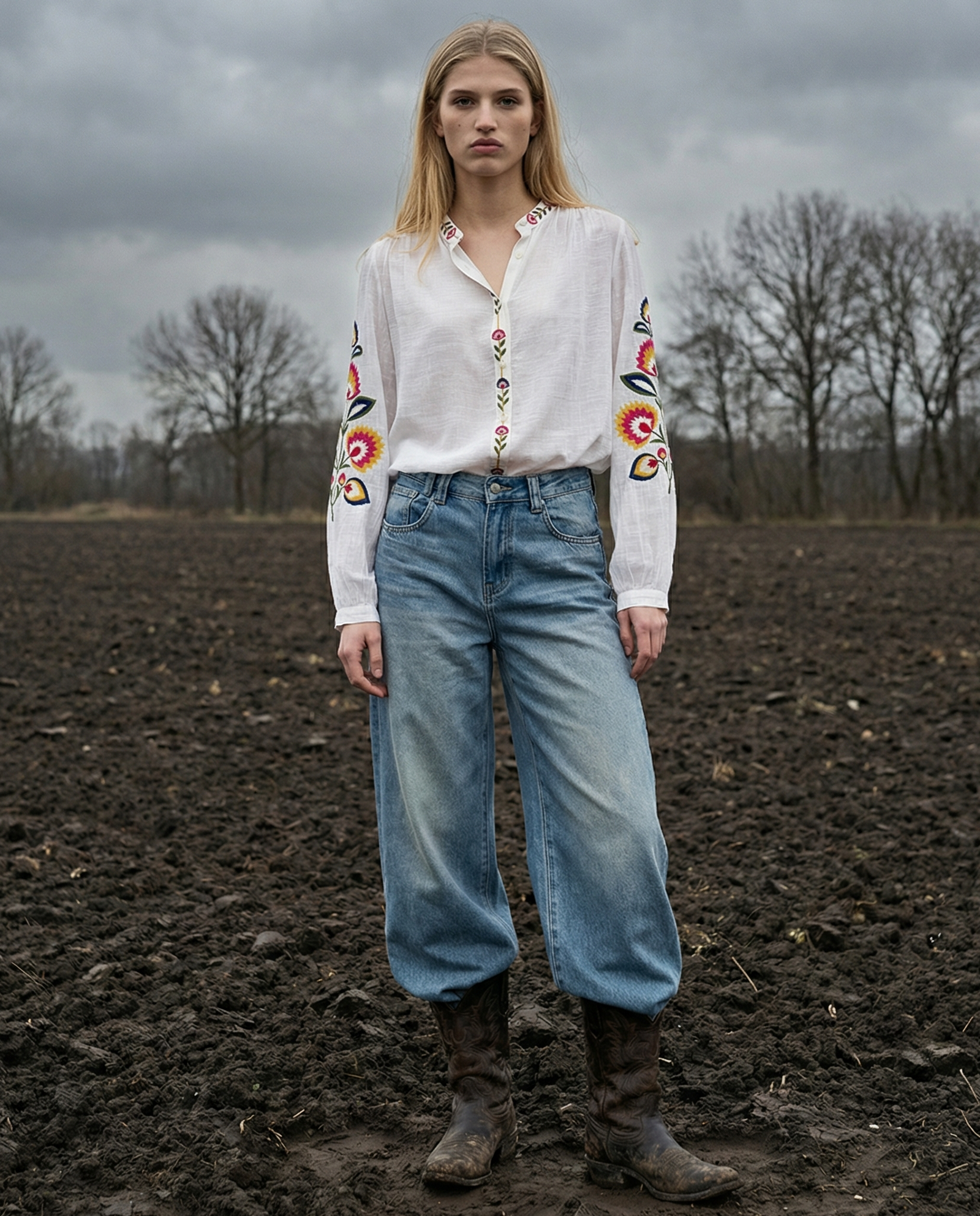 TIRZA | Embroidered Collarless Shirt | White