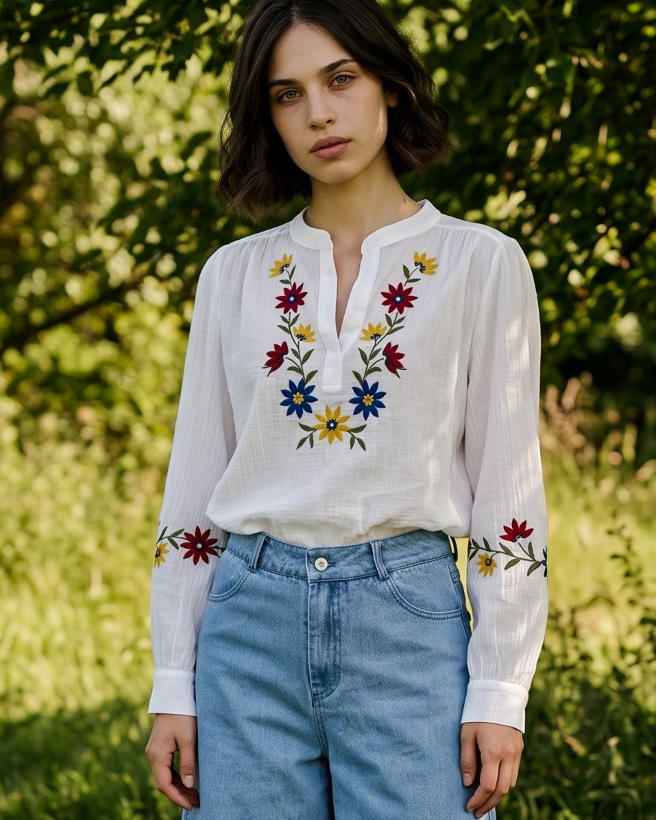 ELIANA | Embroidered Blouse | White