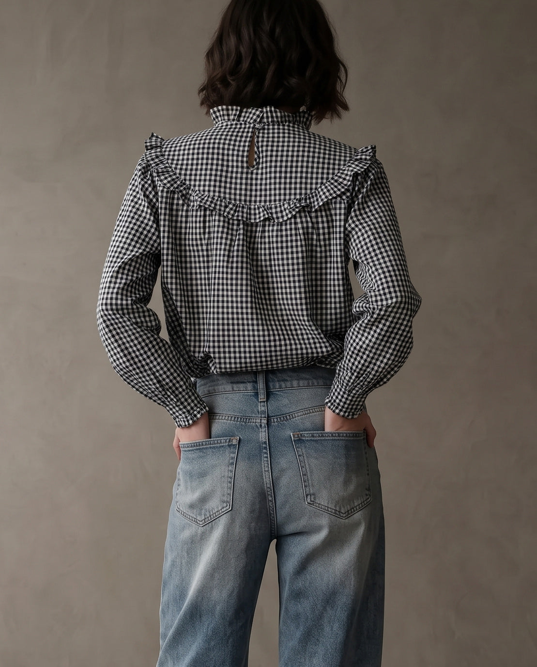 LISSI | Embroidered Blouse | Navy Gingham