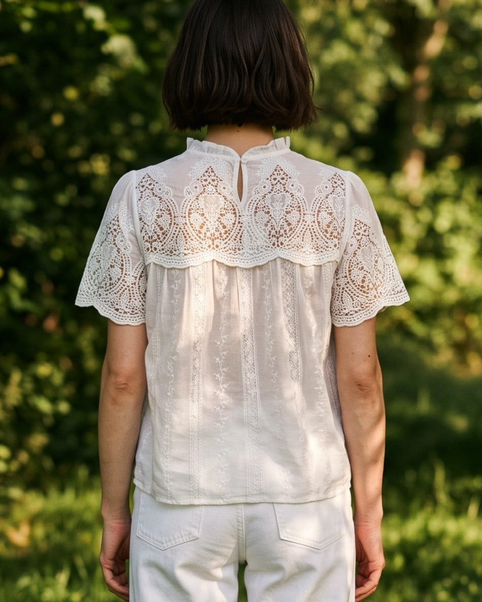 TZITTA  | Embroidered Lace Blouse | White
