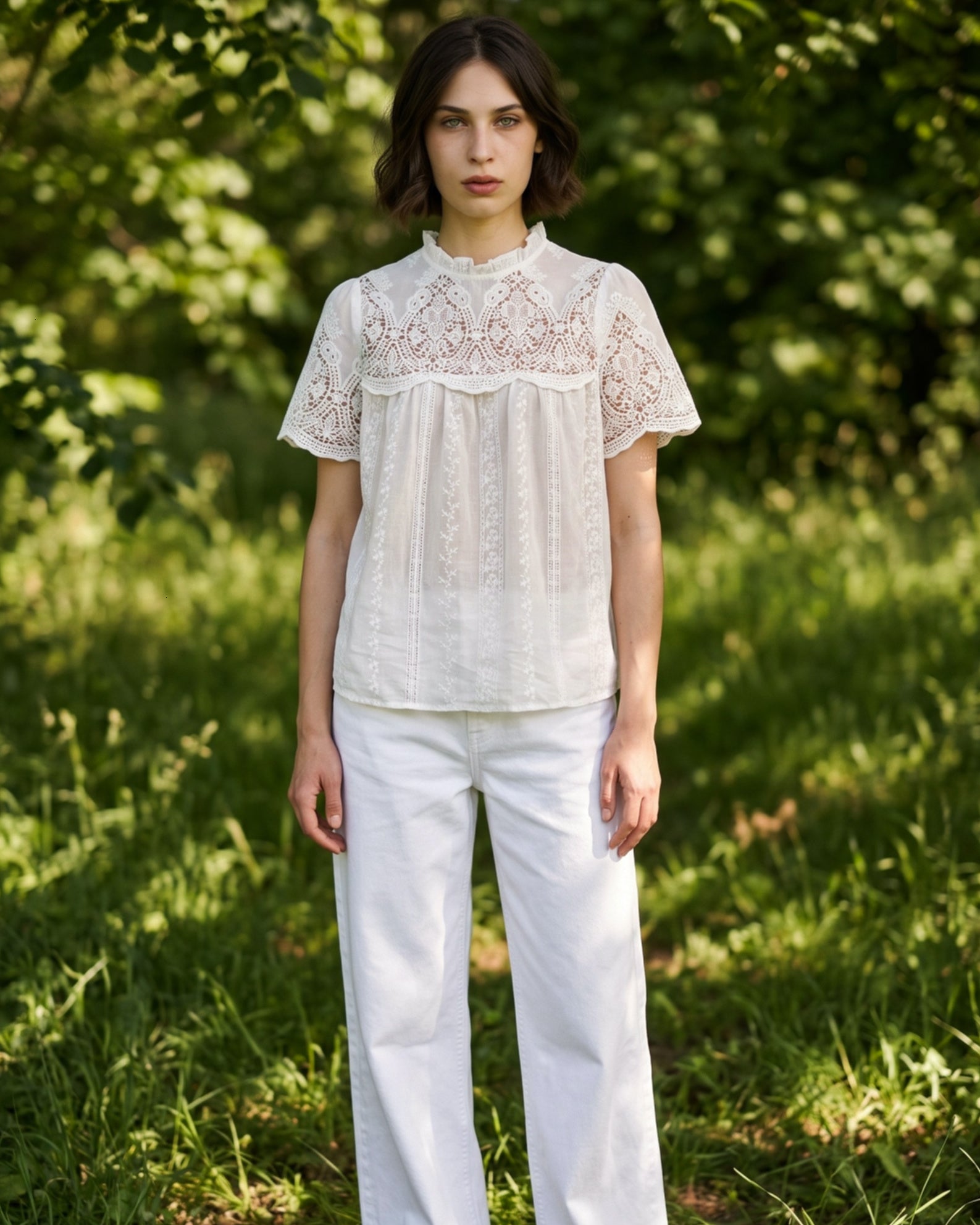 TZITTA  | Embroidered Lace Blouse | White