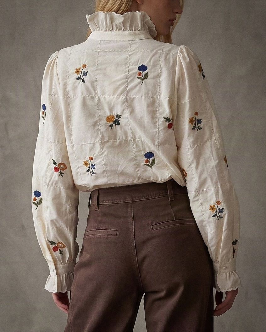Anaïs | Embroidered Ruffle Shirt | Ecru