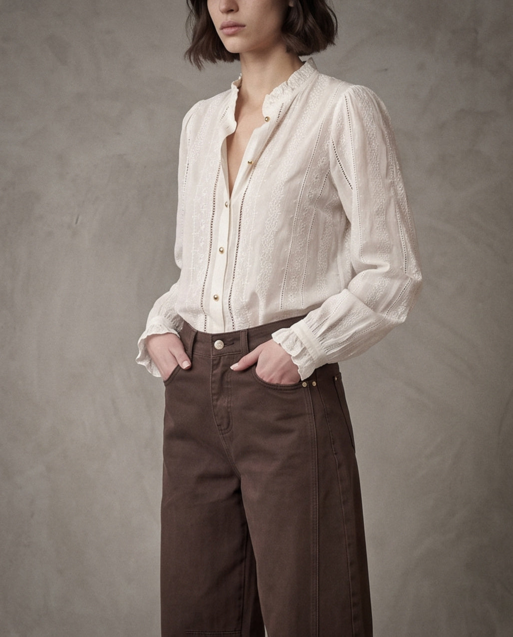 AGNES | Embroidered Ruffle Blouse | Ecru