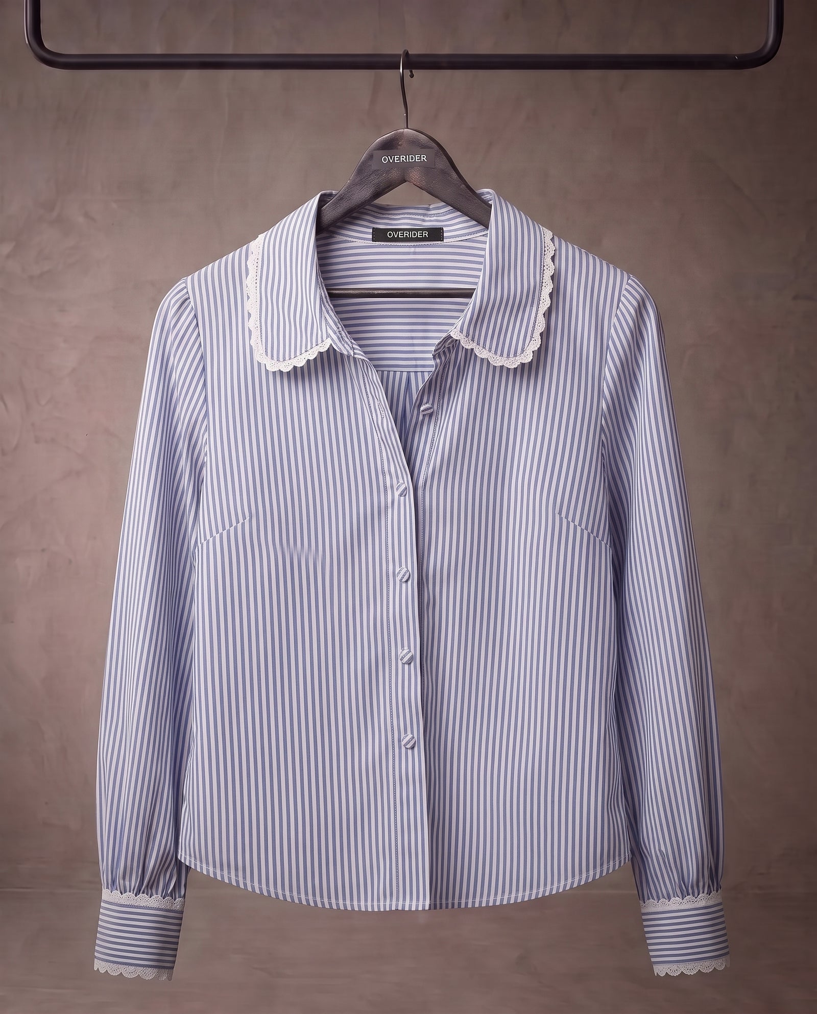 REMI | Lace Trimmed Shirt | Navy Stripes