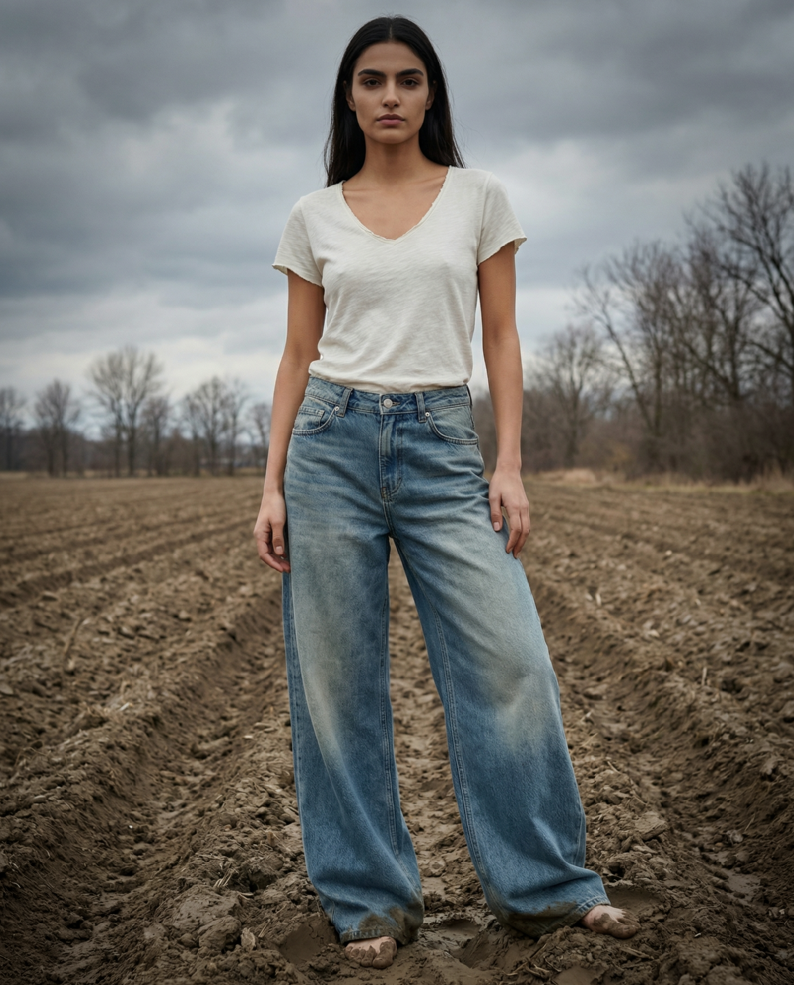 TIKVA | Baggy Cut Wide Leg Jeans | Faded Denim Wash