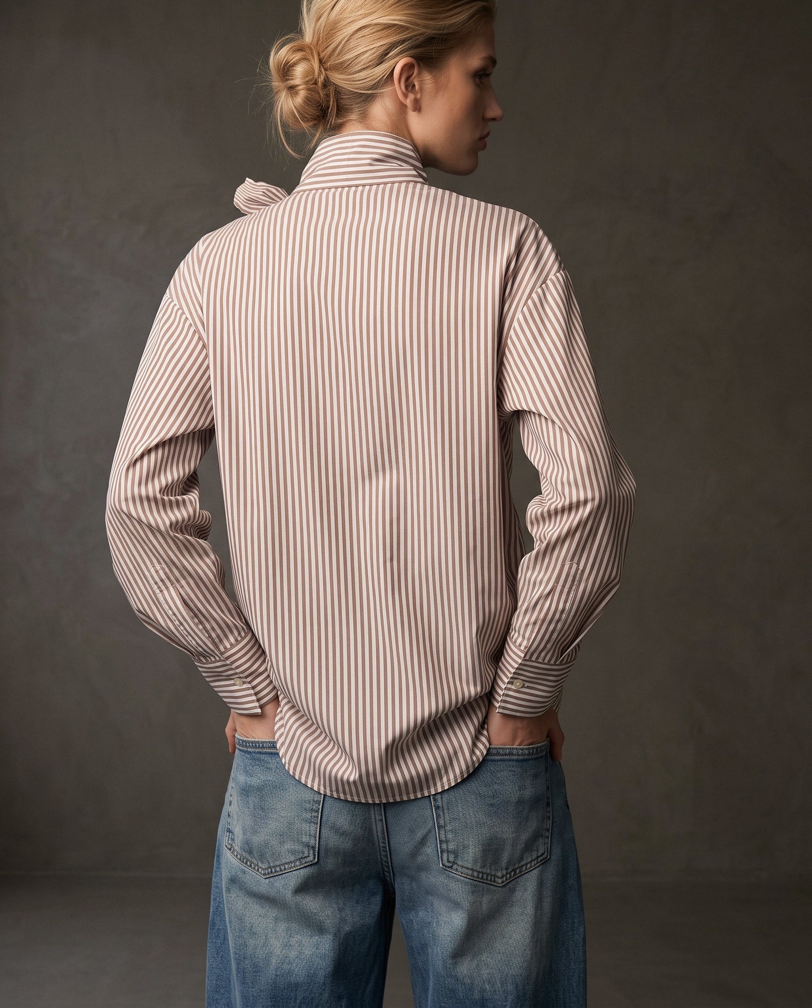 ERICO | Bow Tie Blouse | Taupe Stripe