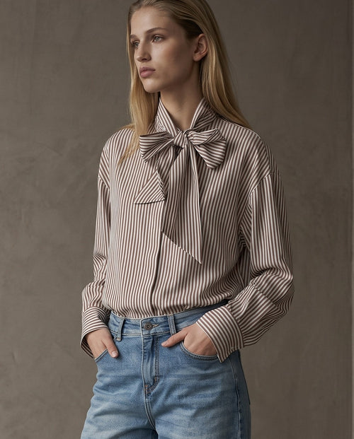 ERICO | Bow Tie Blouse | Taupe Stripe