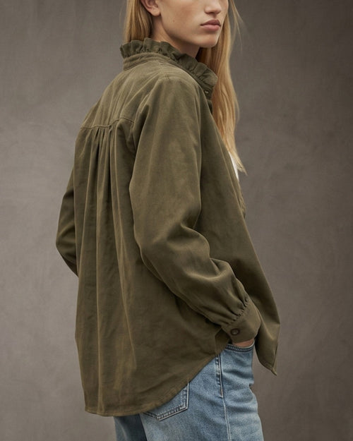 SHIRI | Ruffle Collar Overshirt | Khaki