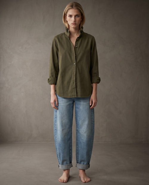 SHIRI | Ruffle Collar Overshirt | Khaki