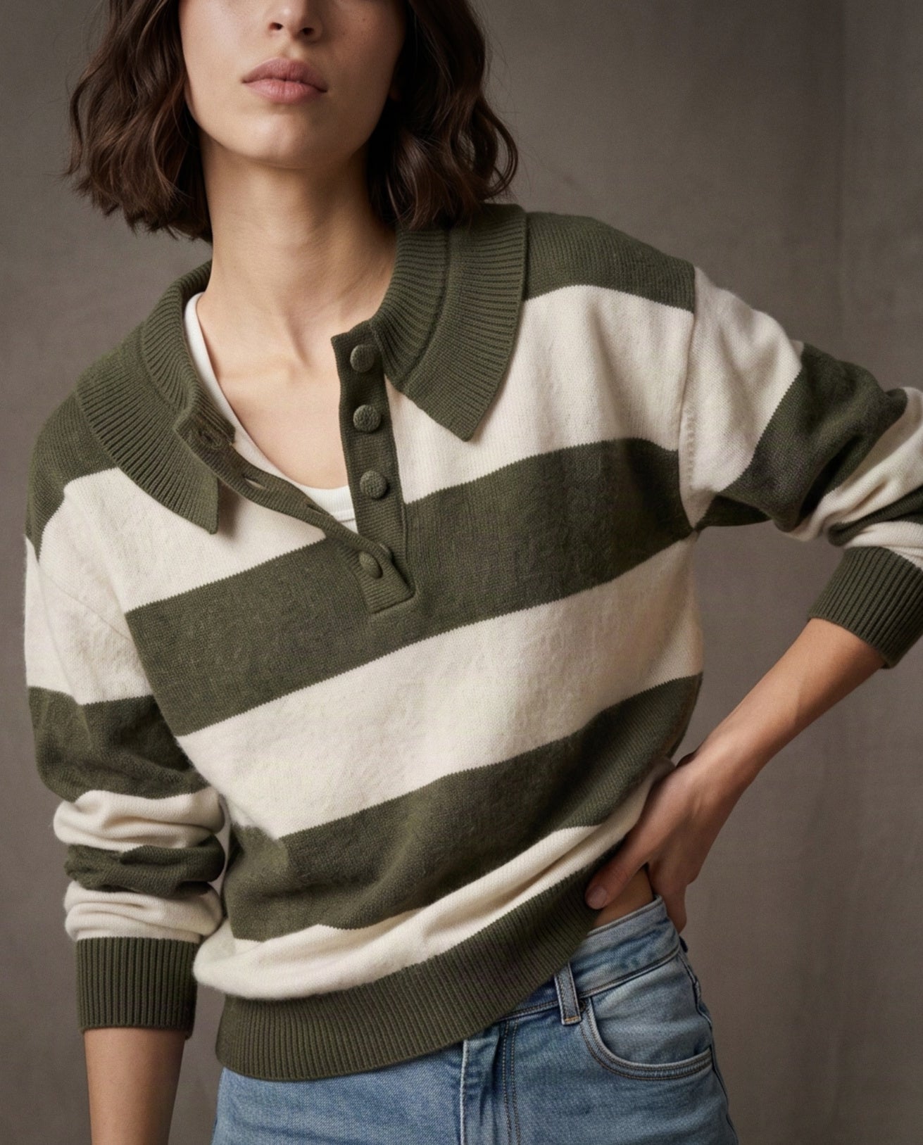 PIA | Striped Collared Knit | Olive Stripes