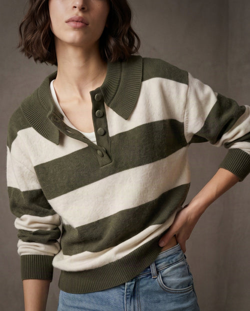 PIA | Striped Collared Knit | Olive Stripes