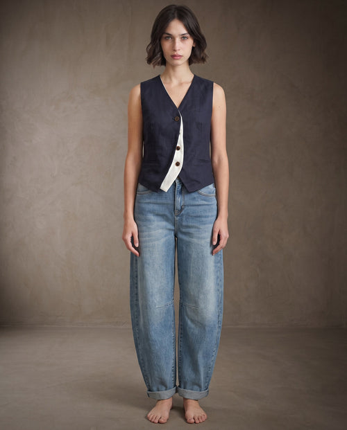 NINA | Contrast Waistcoat | Navy/Ecru