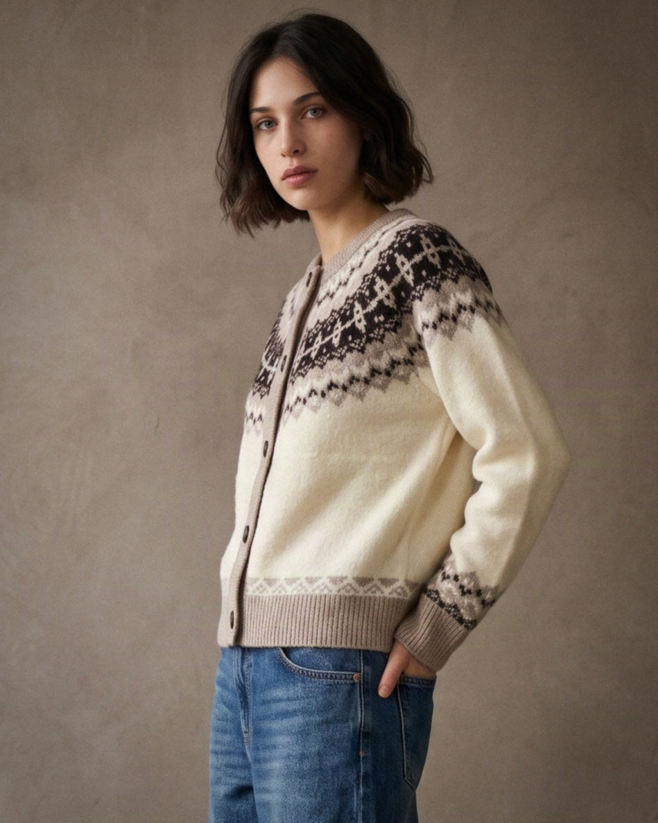 VARDI | Fair-Isle Cardigan | Cream