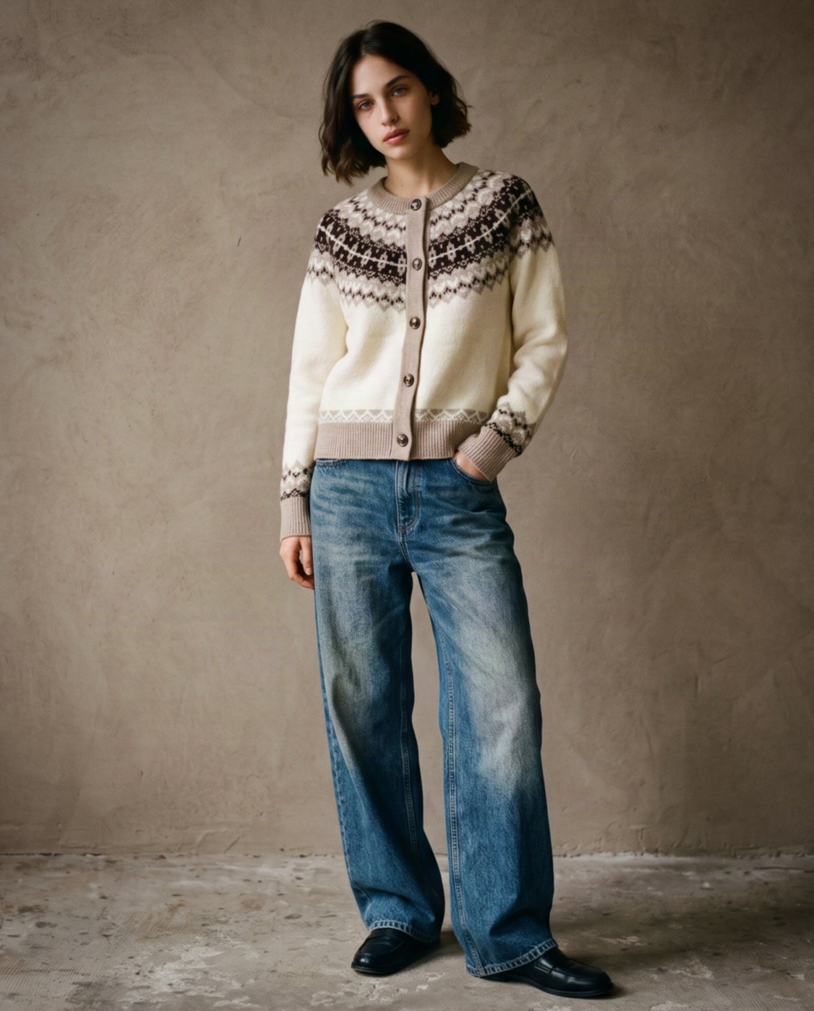 VARDI | Fair-Isle Cardigan | Cream