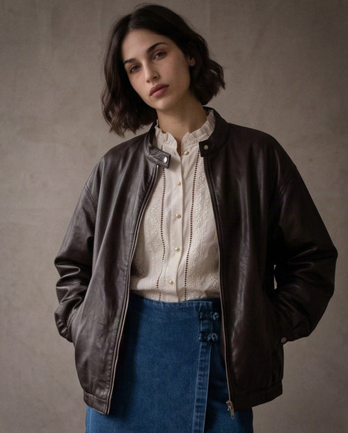 LEONIE | Faux Leather Bomber | Chocolate