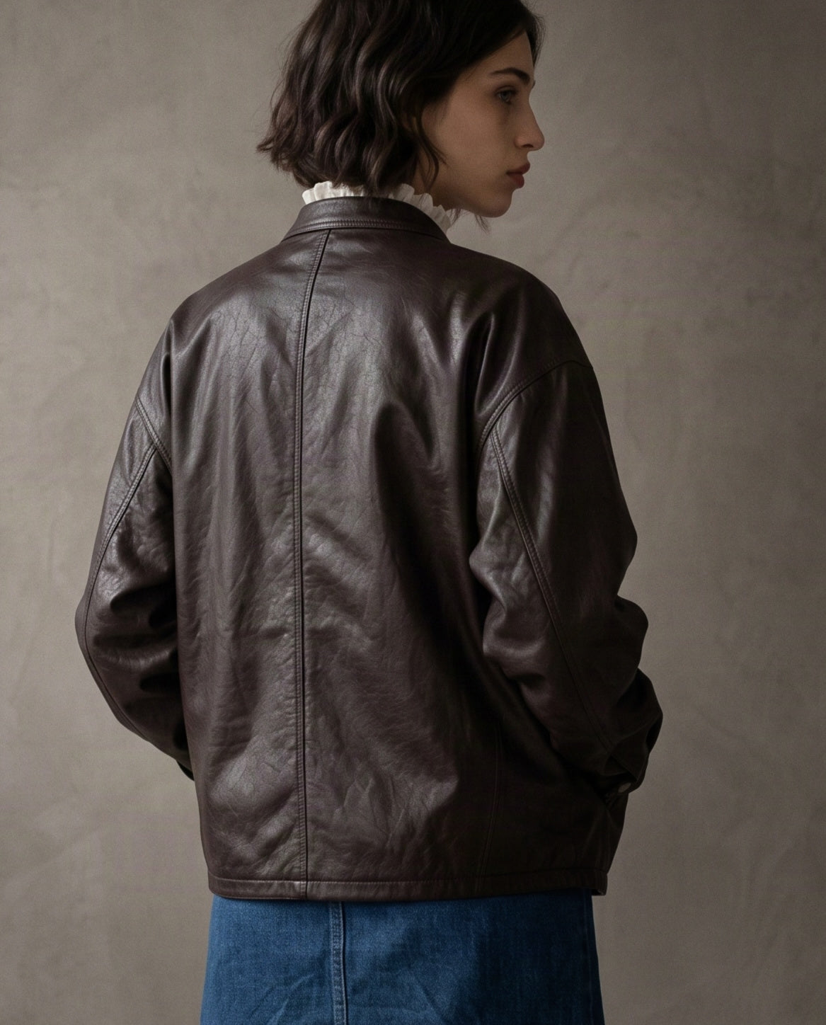 LEONIE | Faux Leather Bomber | Chocolate