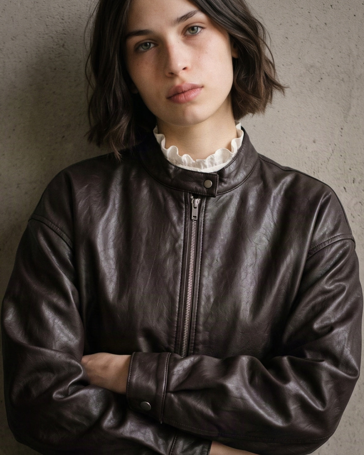 LEONIE | Faux Leather Bomber | Chocolate