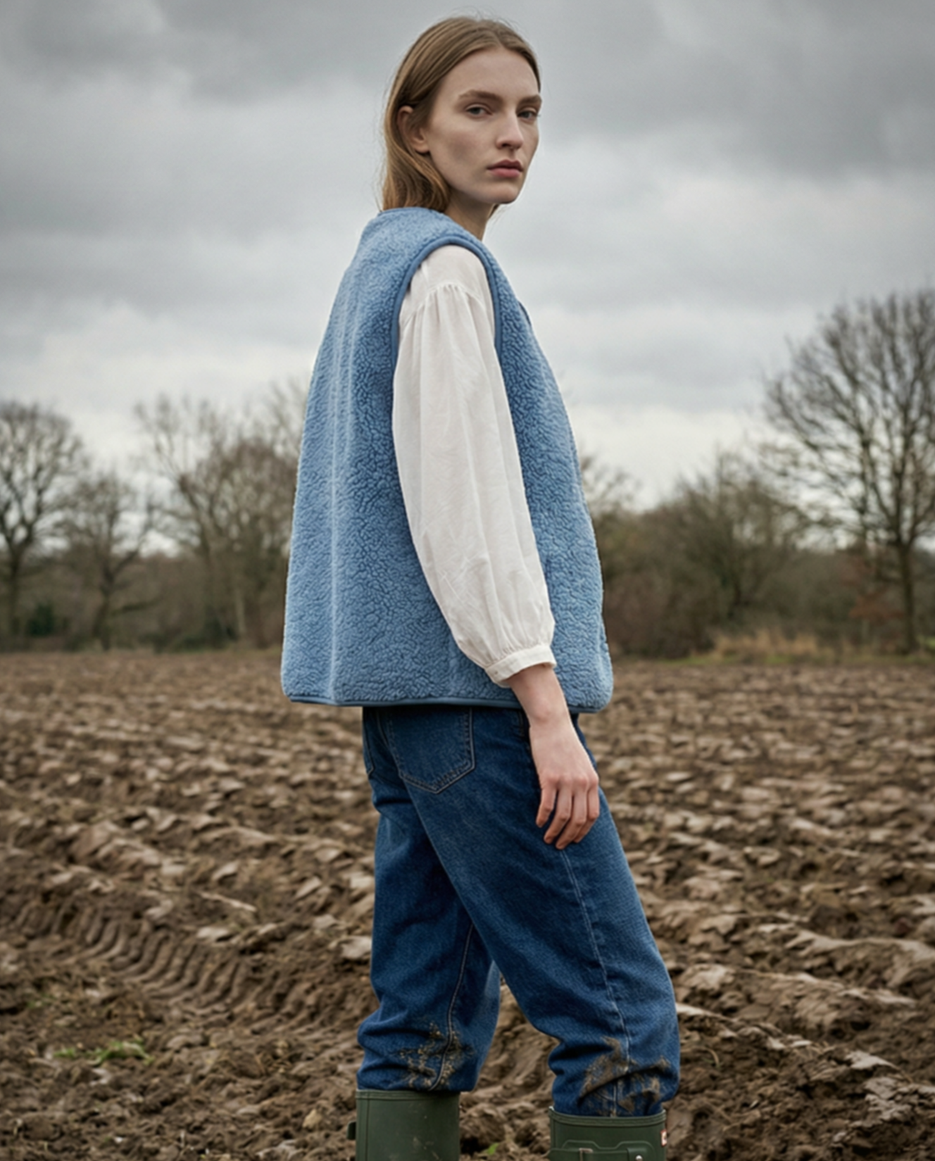 ORNA | Faux Shearling Gilet | Blue