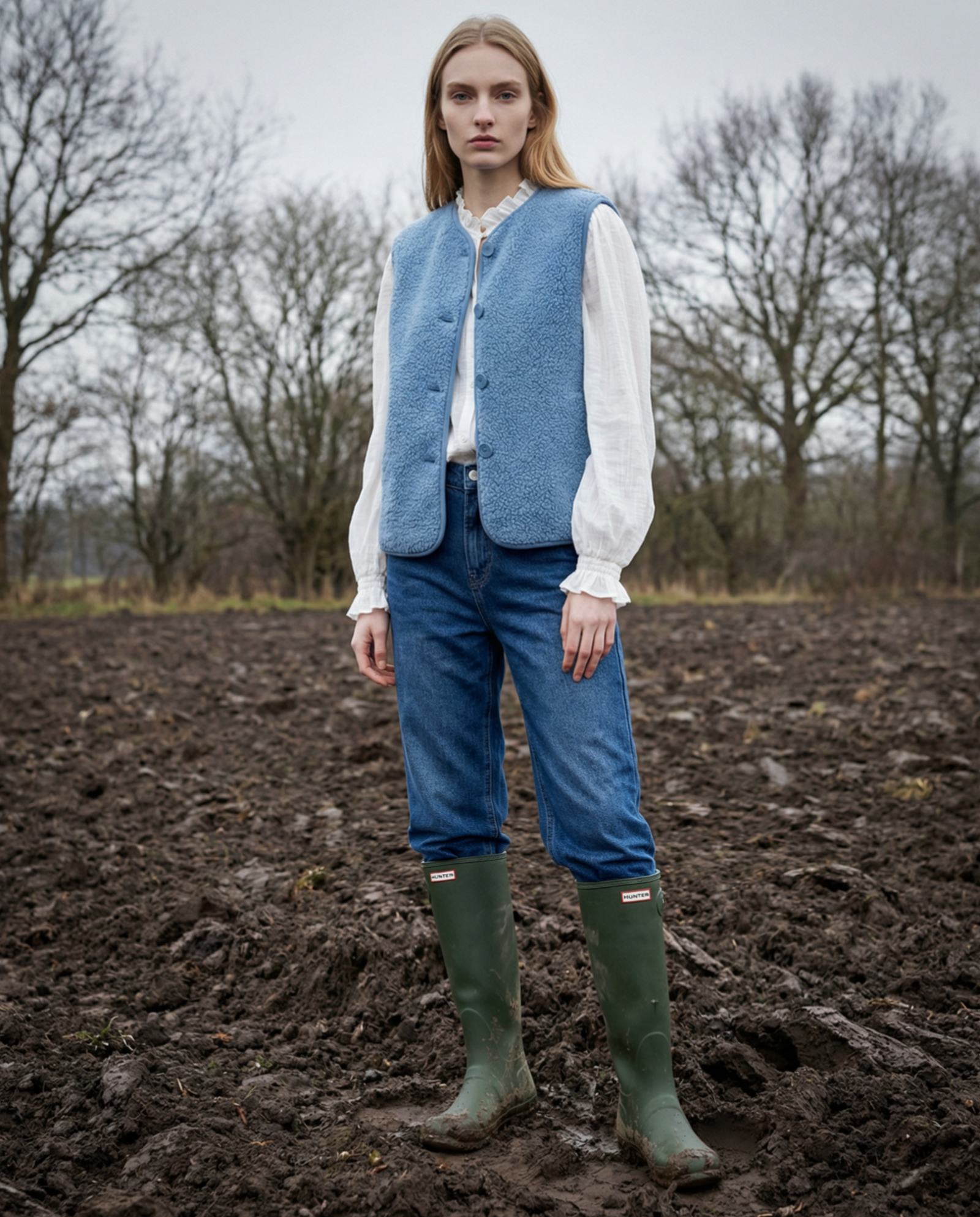ORNA | Faux Shearling Gilet | Blue