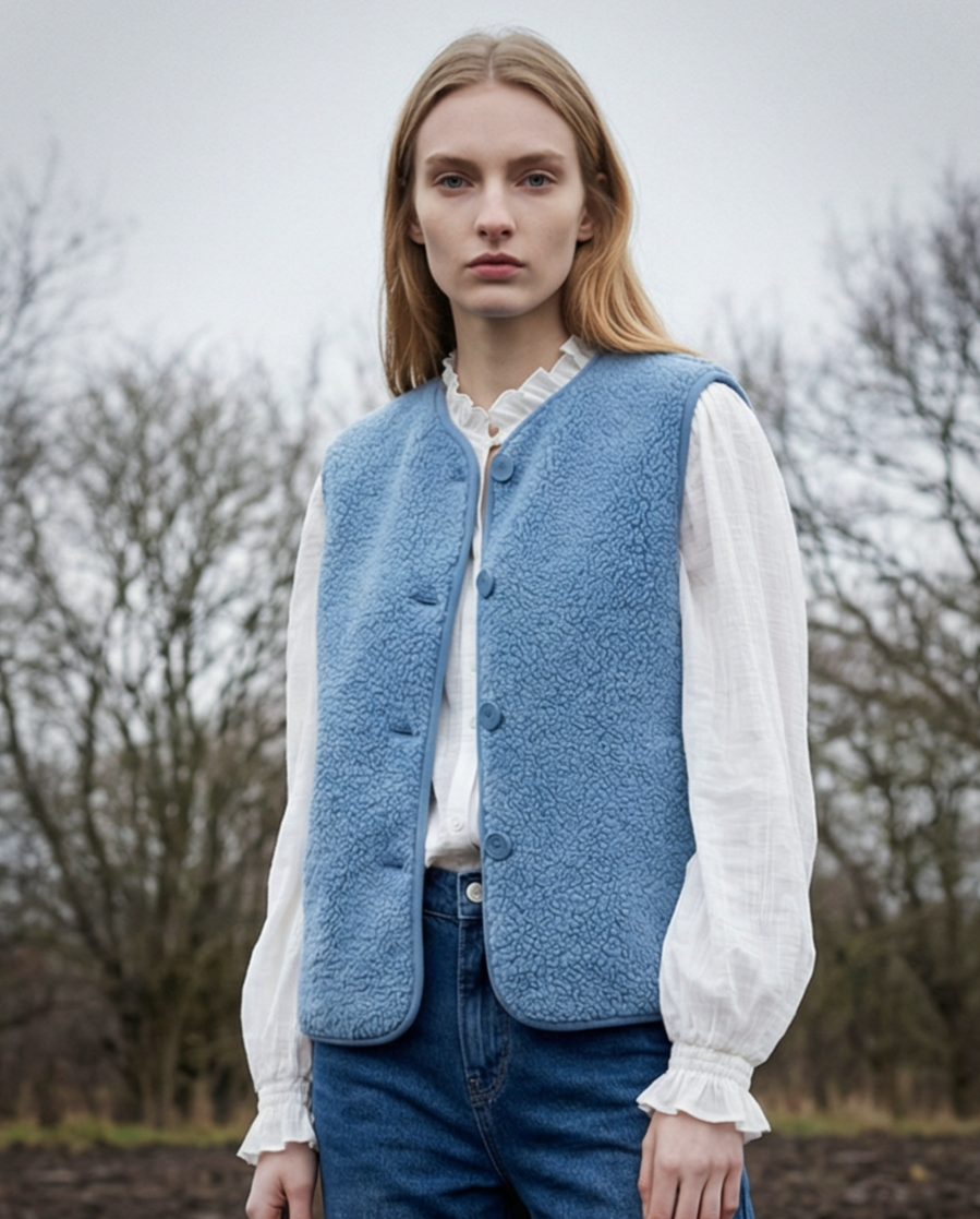 ORNA | Faux Shearling Gilet | Blue