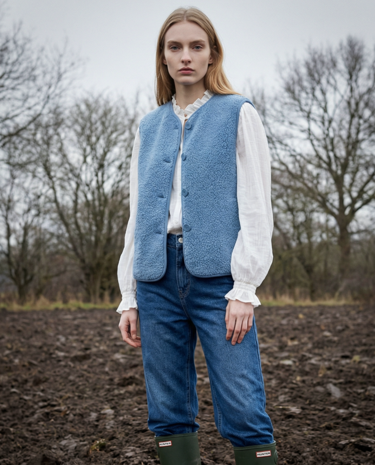 ORNA | Faux Shearling Gilet | Blue