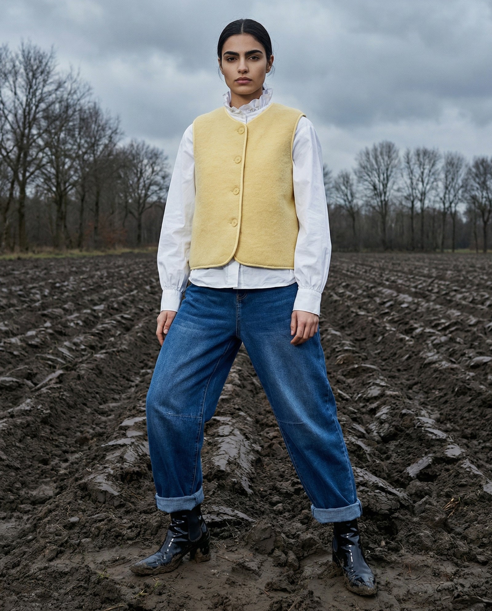 ORNA | Faux Shearling Gilet | Pale Yellow