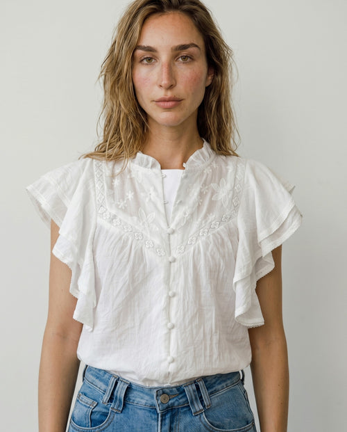 DALIA | Flutter Sleeve Top | White